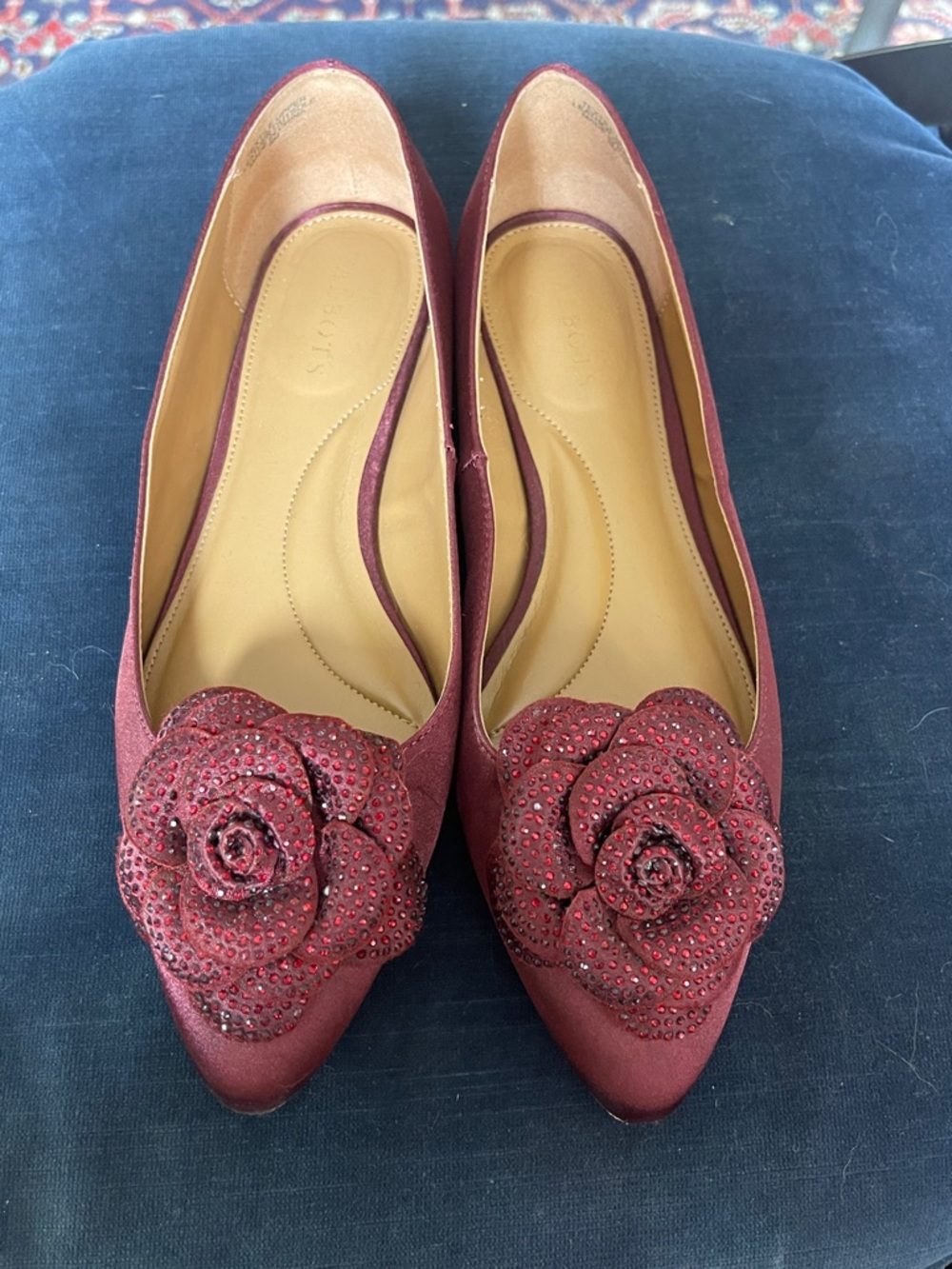 Talbots Burgundy Pointed-Toe Flats with Floral Rosette